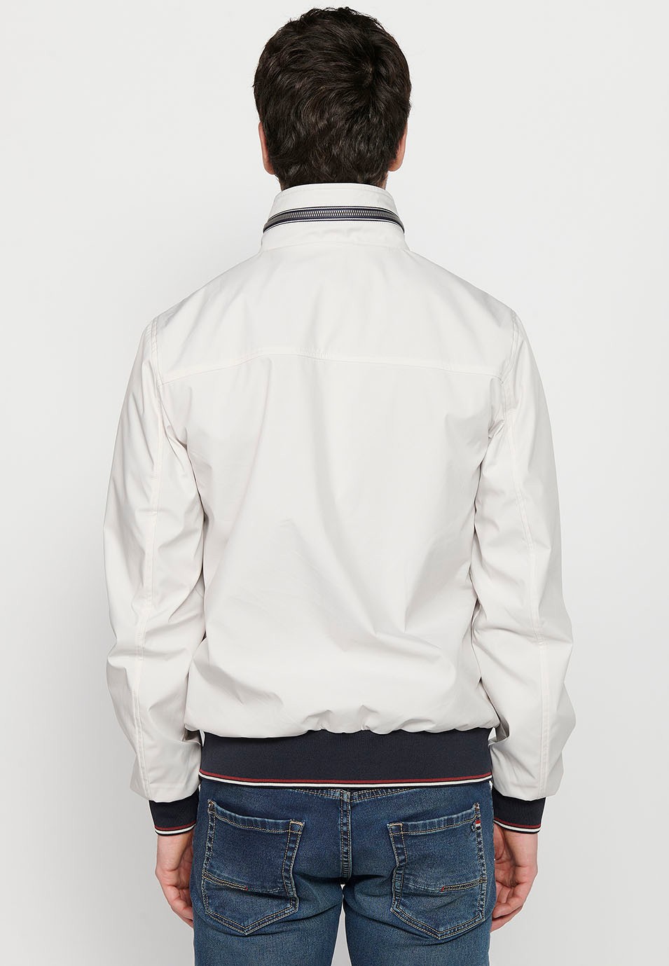 Long-sleeved high-neck jacket with front zipper closure and ribbed finishes with pockets, one inside in Gray for Men