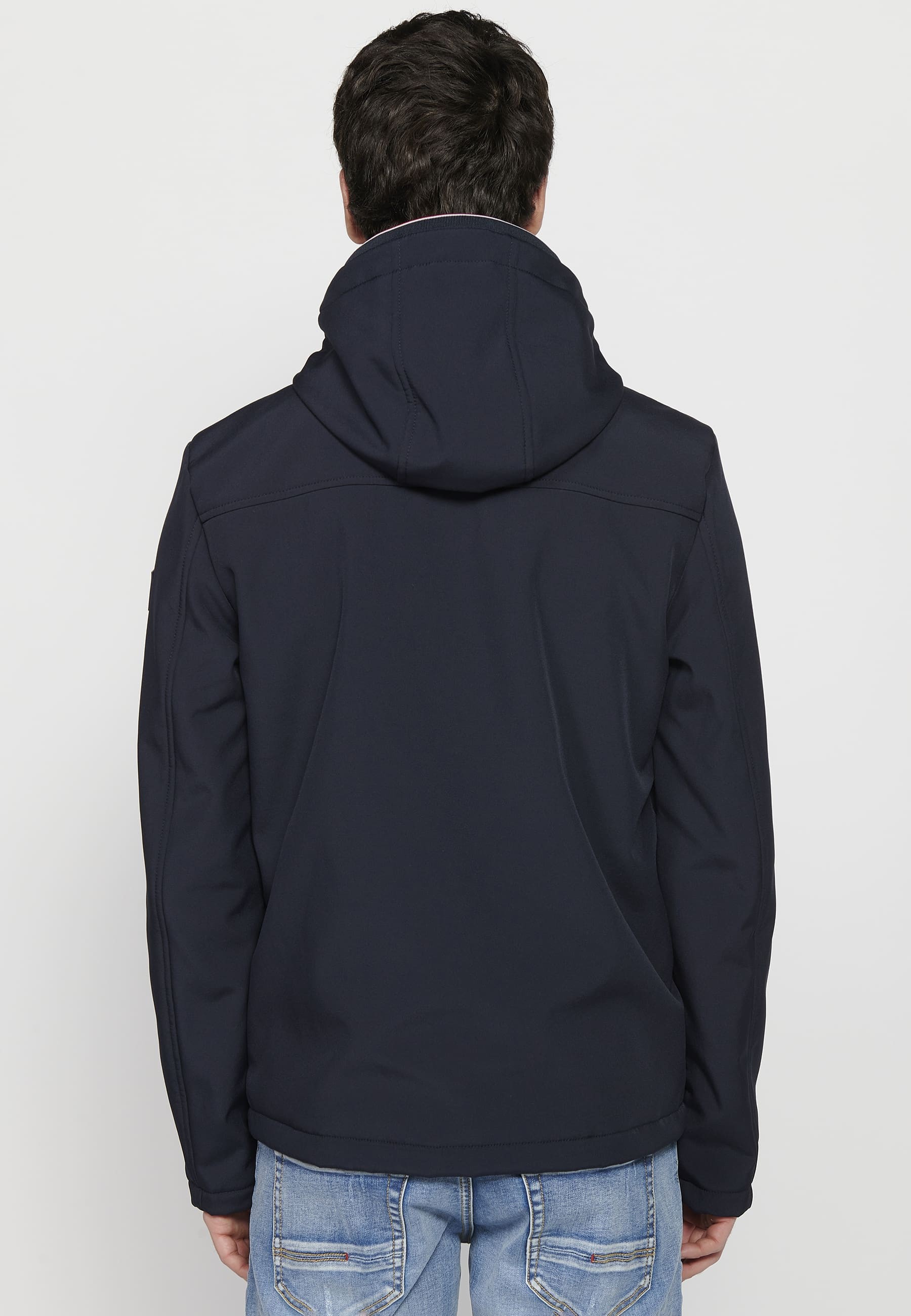 Navy Long Sleeve Jacket with Hooded Collar and Front Zipper Closure for Men 2