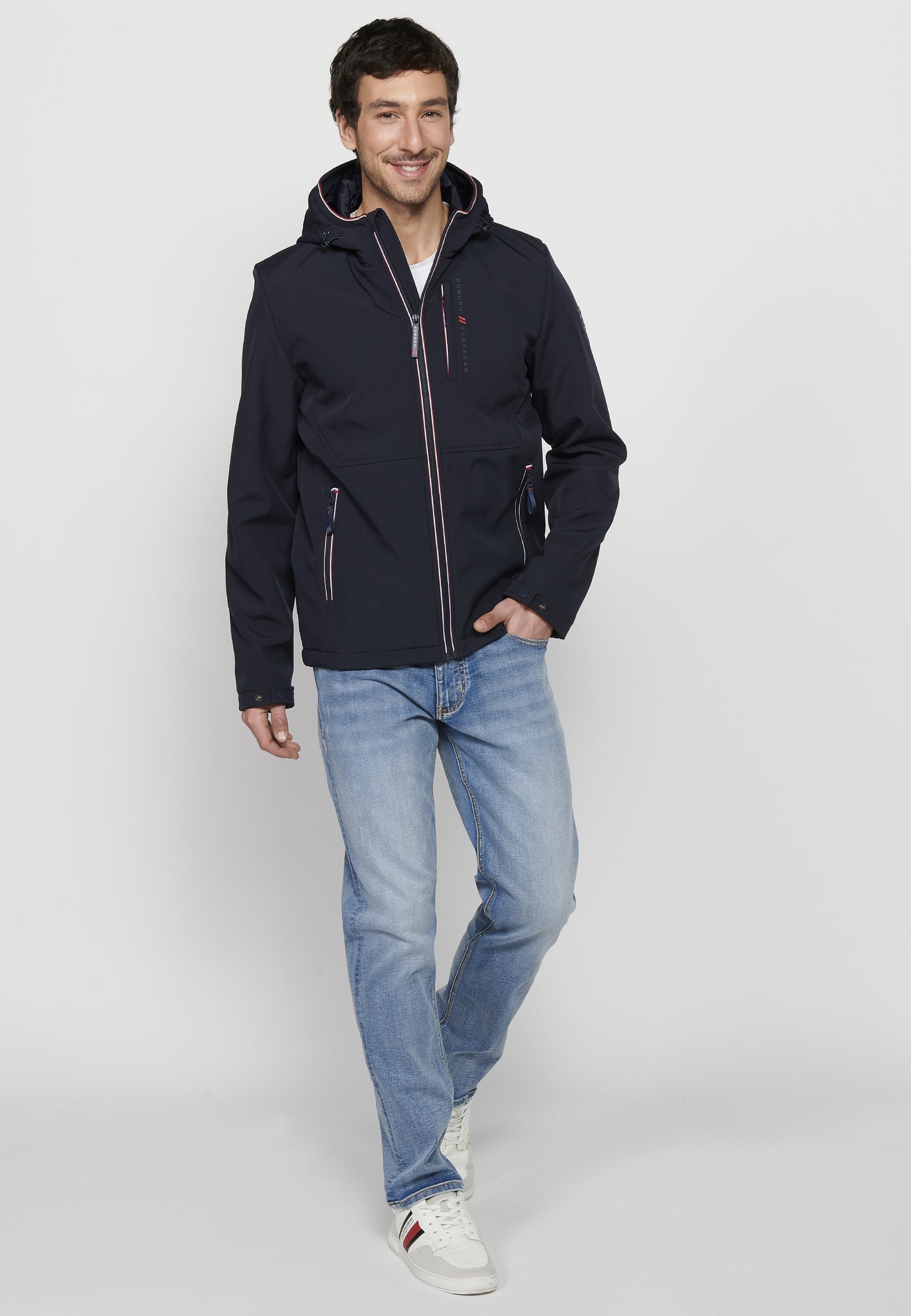 Navy Long Sleeve Jacket with Hooded Collar and Front Zipper Closure for Men 5