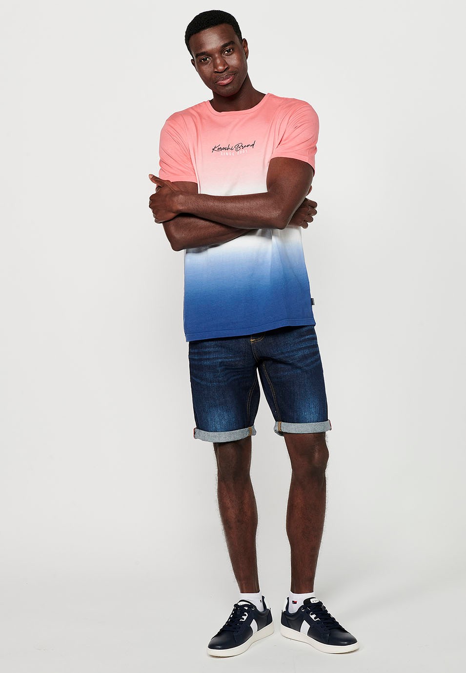 Short-sleeved cotton t-shirt, gradient effect for men