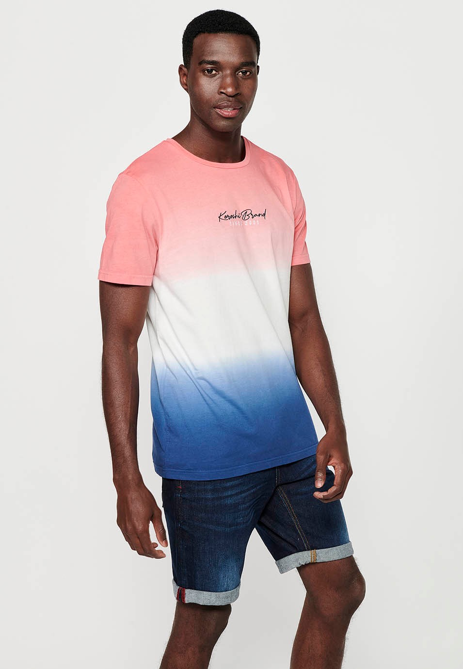 Short-sleeved cotton t-shirt, gradient effect for men