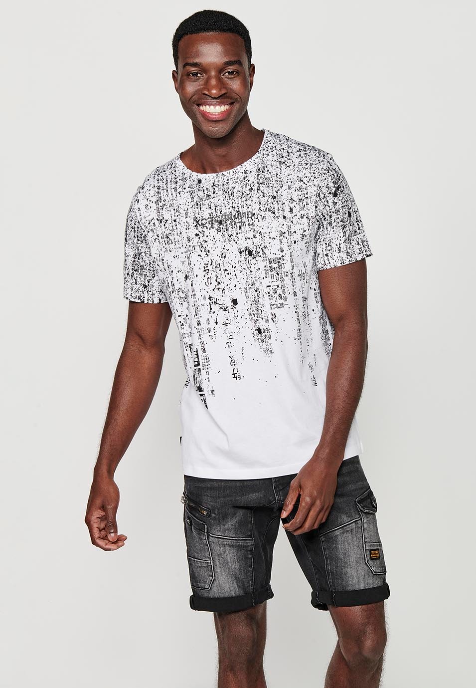 Camiseta de manga corta de algodón, color blanco para hombre
