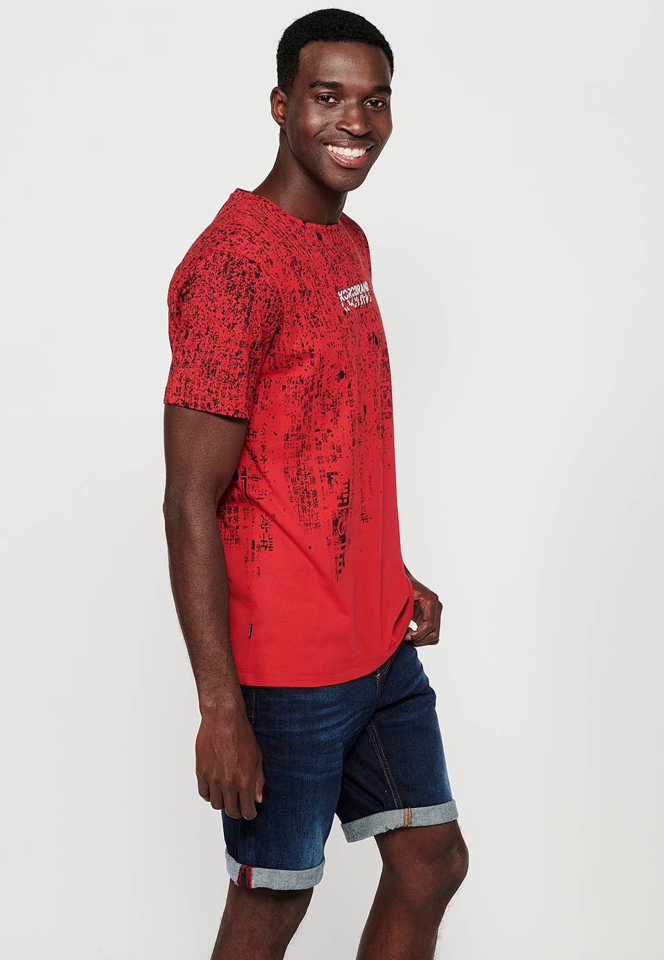 Short sleeve cotton t-shirt, red color for men