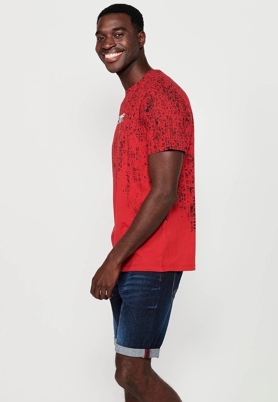 Camiseta de manga corta de algodón, color rojo para hombre
