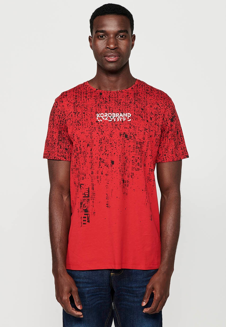 T-shirt en coton à manches courtes, couleur rouge pour homme