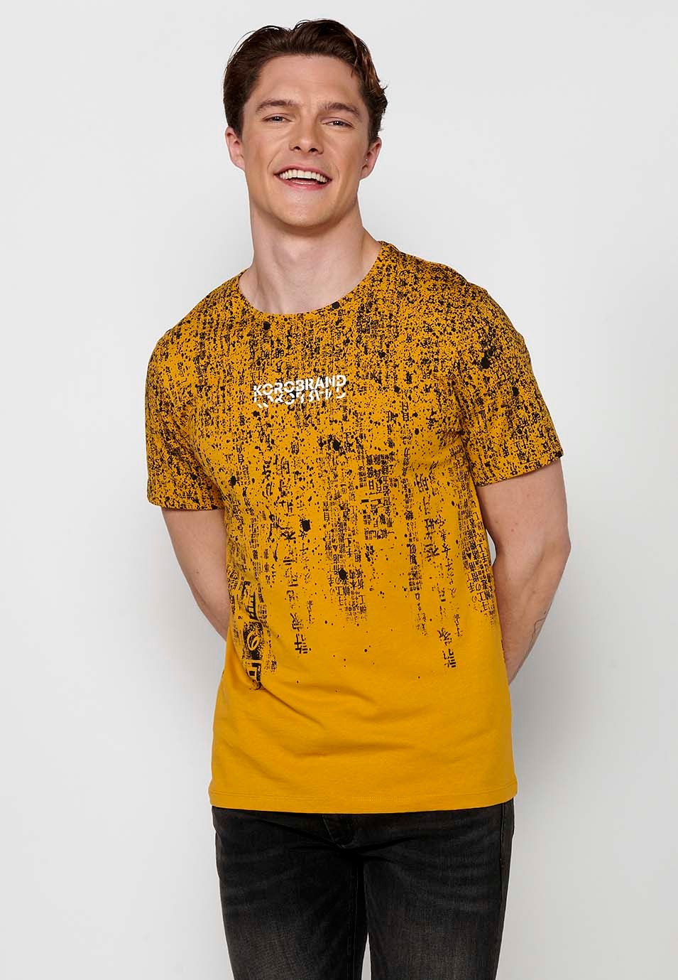 Camiseta de manga corta de algodón, color amarillo para hombre