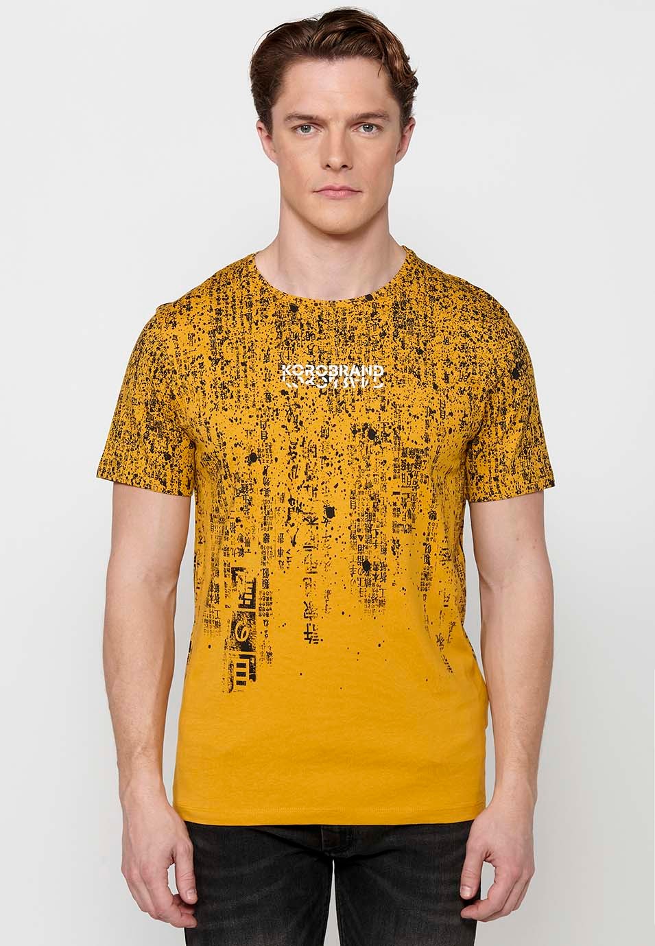 Gelbes Herren-T-Shirt aus Baumwolle mit kurzen Ärmeln 7