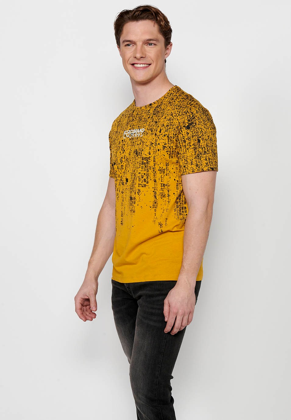 Camiseta de manga corta de algodón, color amarillo para hombre 5