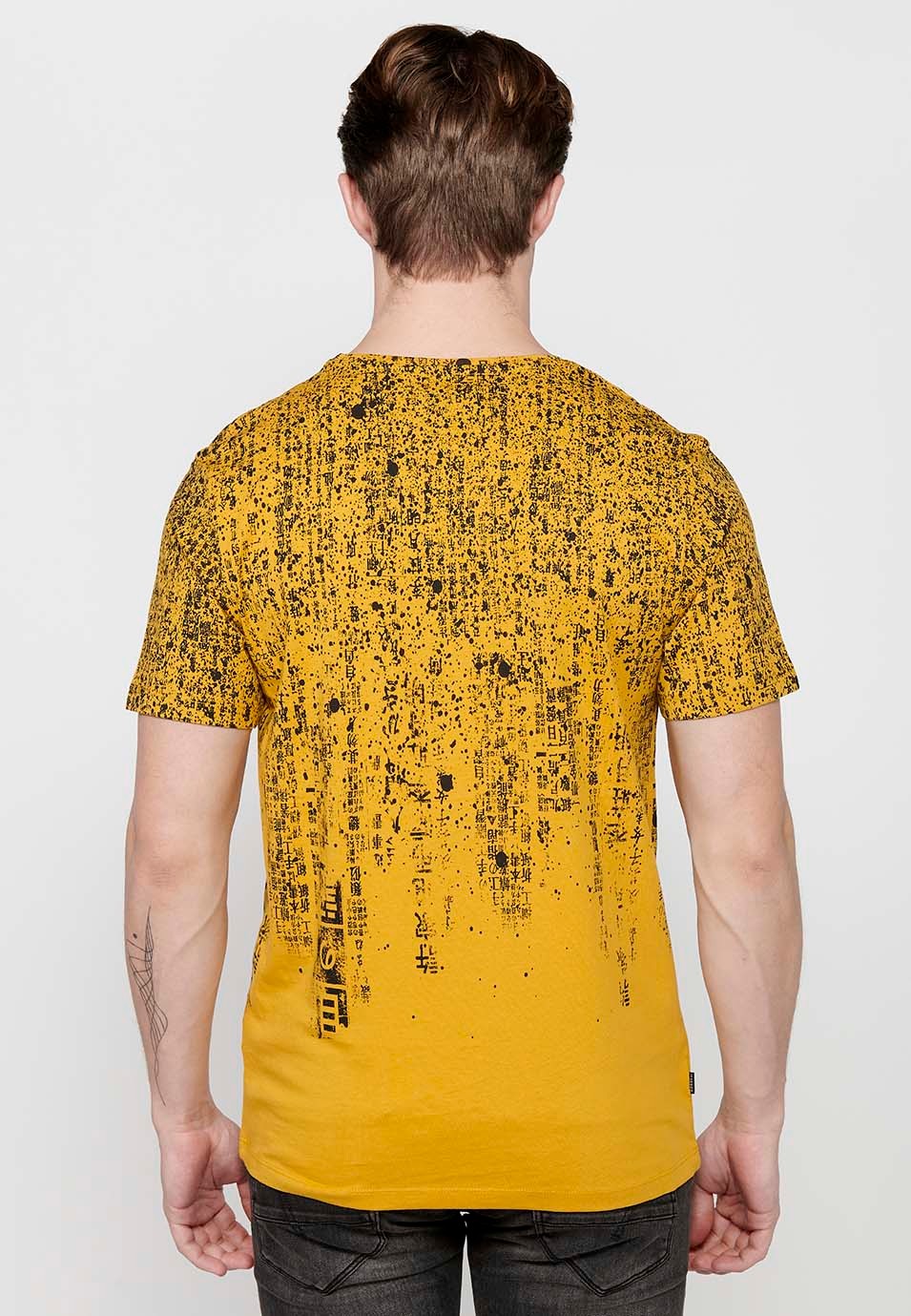 Men's Yellow Cotton Short Sleeve T-Shirt 8