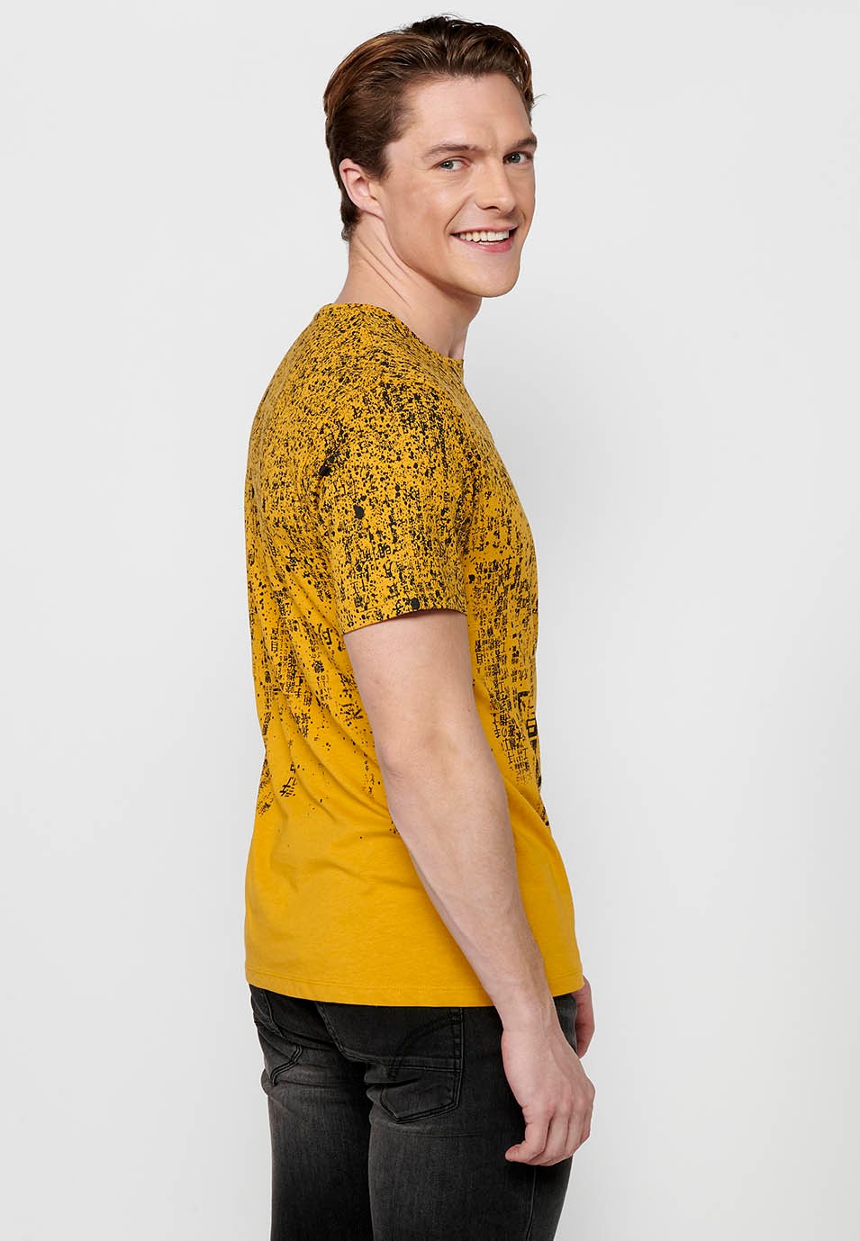 Camiseta de manga corta de algodón, color amarillo para hombre 3