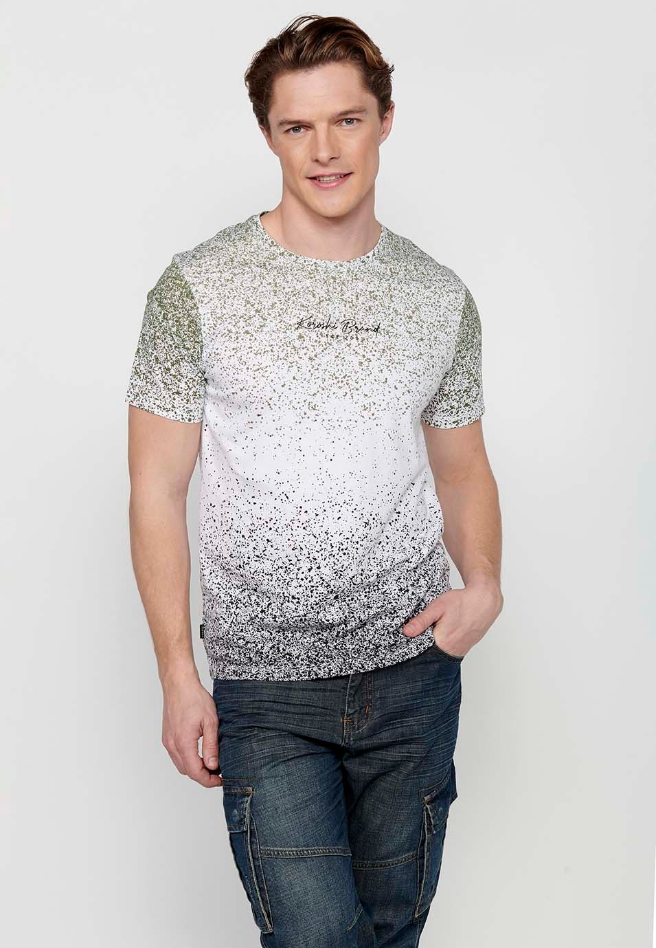Kurzarm-T-Shirt mit Rundhalsausschnitt für Herren in Khaki mit Farbverlaufsdruck