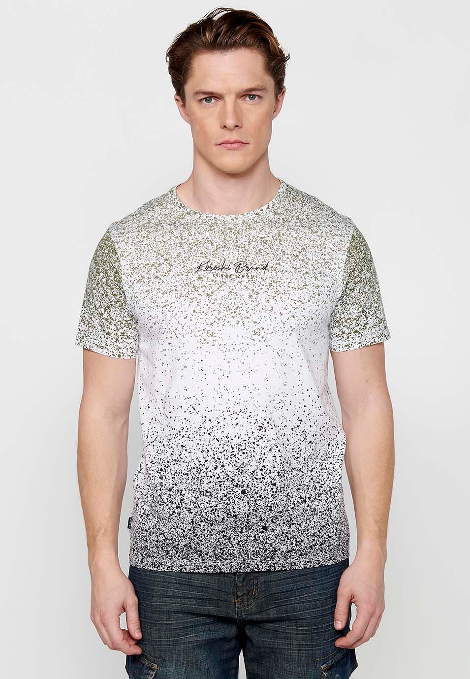 Kurzarm-T-Shirt mit Rundhalsausschnitt für Herren in Khaki mit Farbverlaufsdruck 1