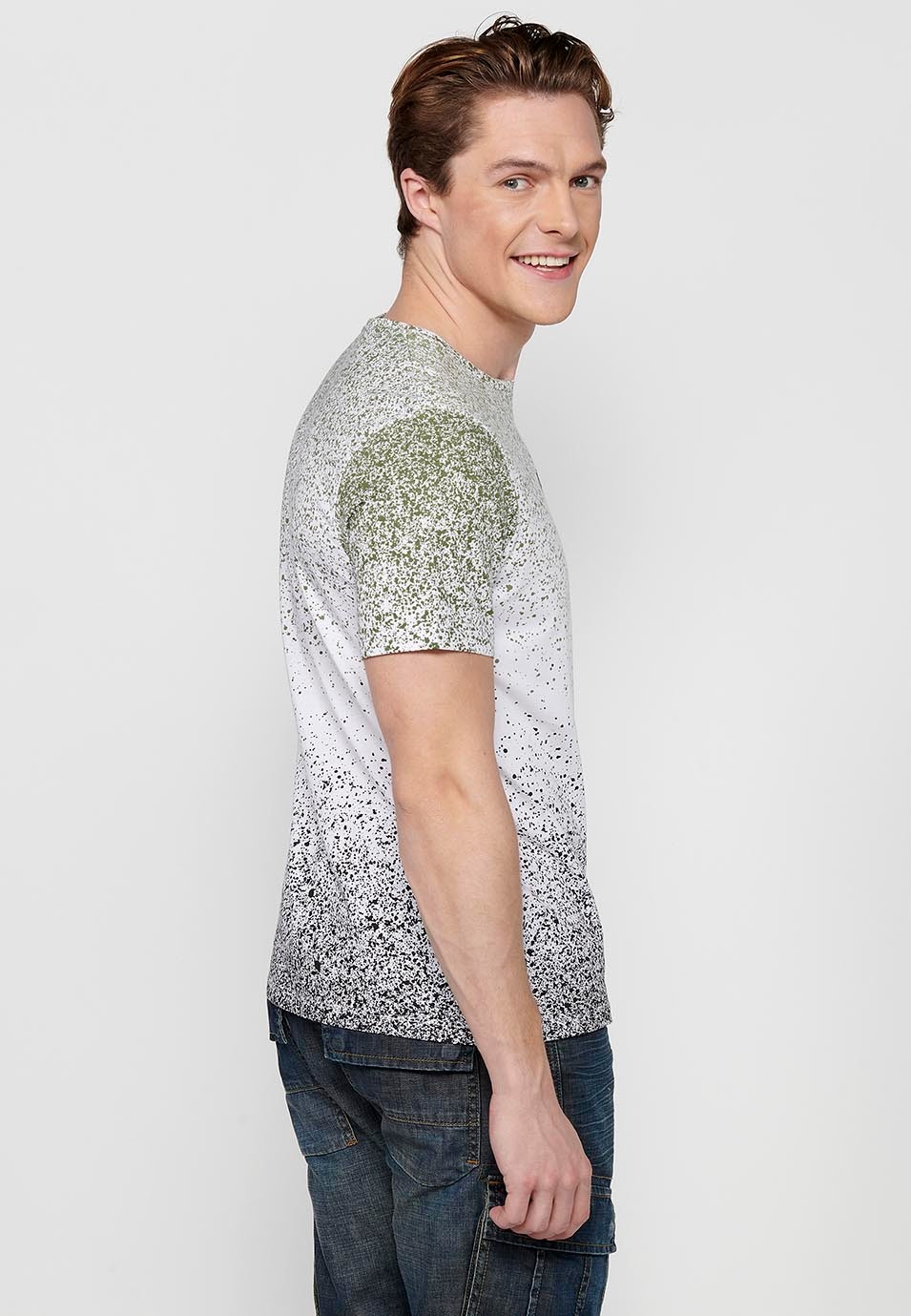 Kurzarm-T-Shirt mit Rundhalsausschnitt für Herren in Khaki mit Farbverlaufsdruck 7