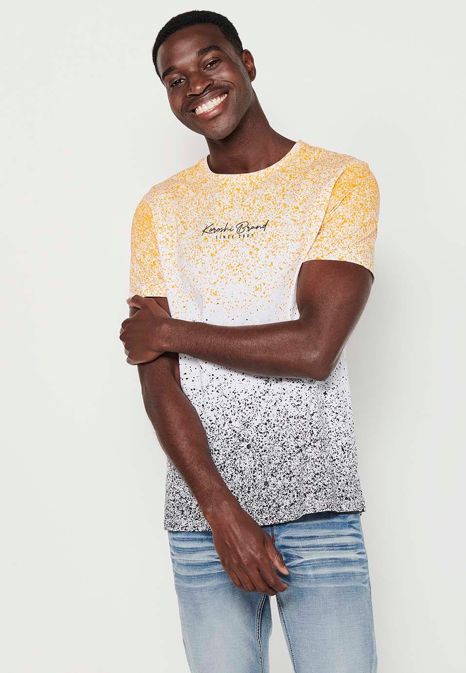 Camiseta de manga corta con Cuello redondo y Estampado degradado de Color Amarillo para Hombre