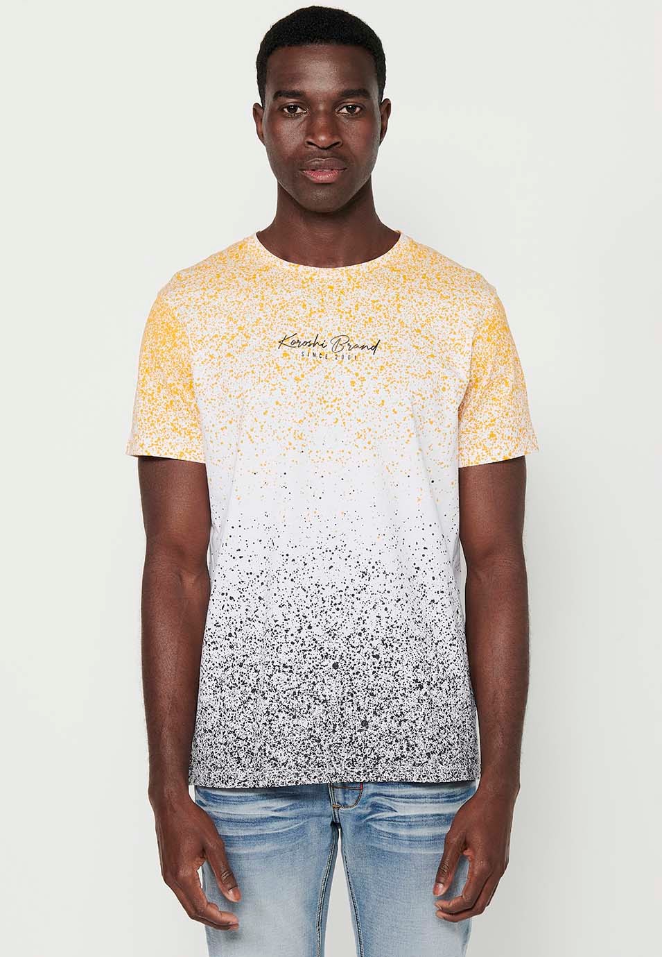 Camiseta de manga corta con Cuello redondo y Estampado degradado de Color Amarillo para Hombre