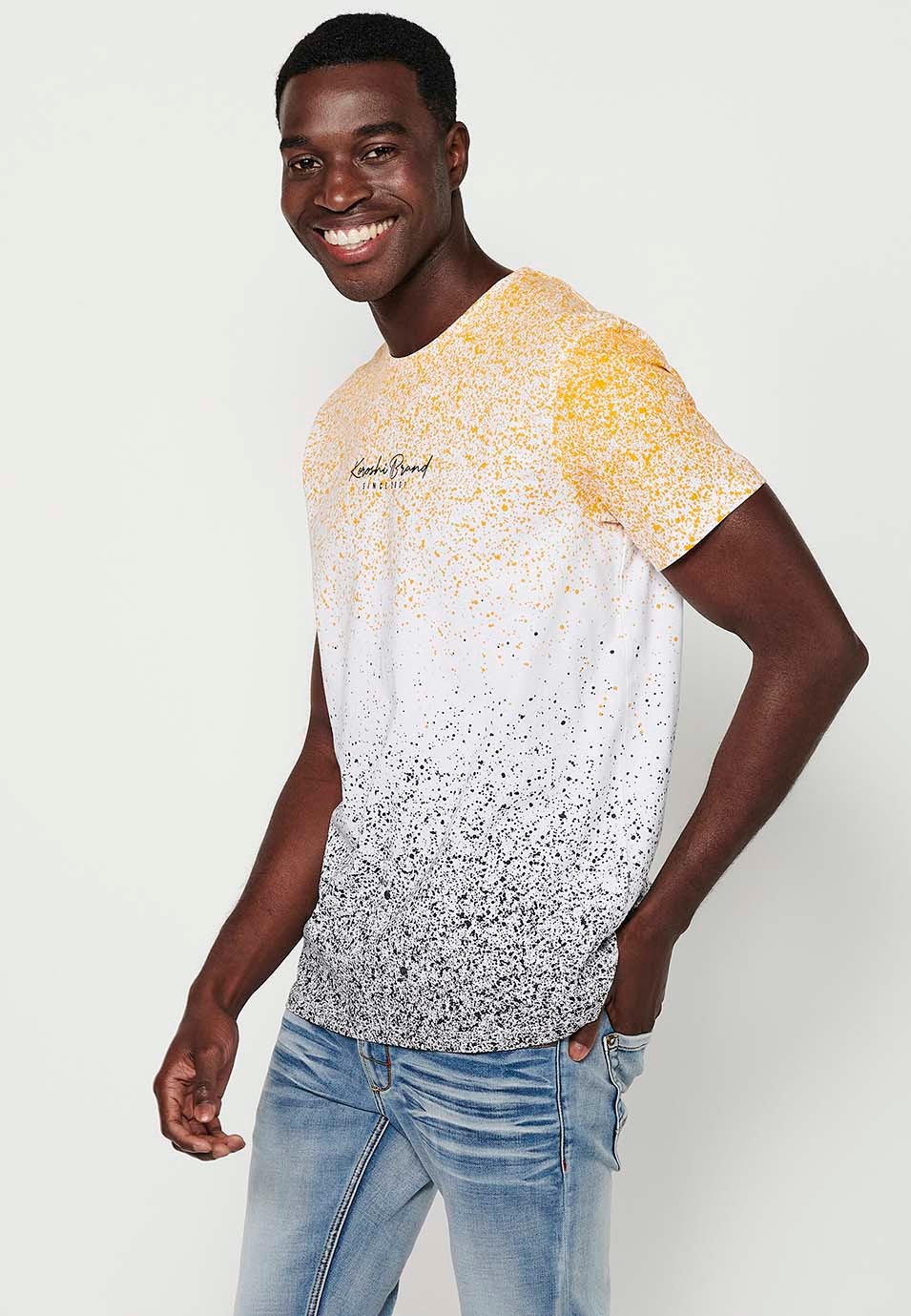 Camiseta de manga corta con Cuello redondo y Estampado degradado de Color Amarillo para Hombre