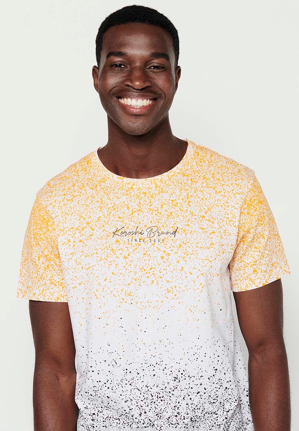 Camiseta de manga corta con Cuello redondo y Estampado degradado de Color Amarillo para Hombre