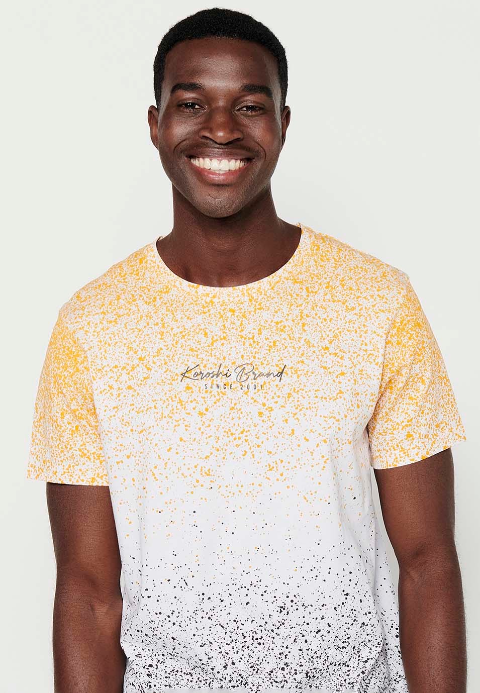 Men's Yellow Gradient Print Round Neck Short Sleeve T-shirt