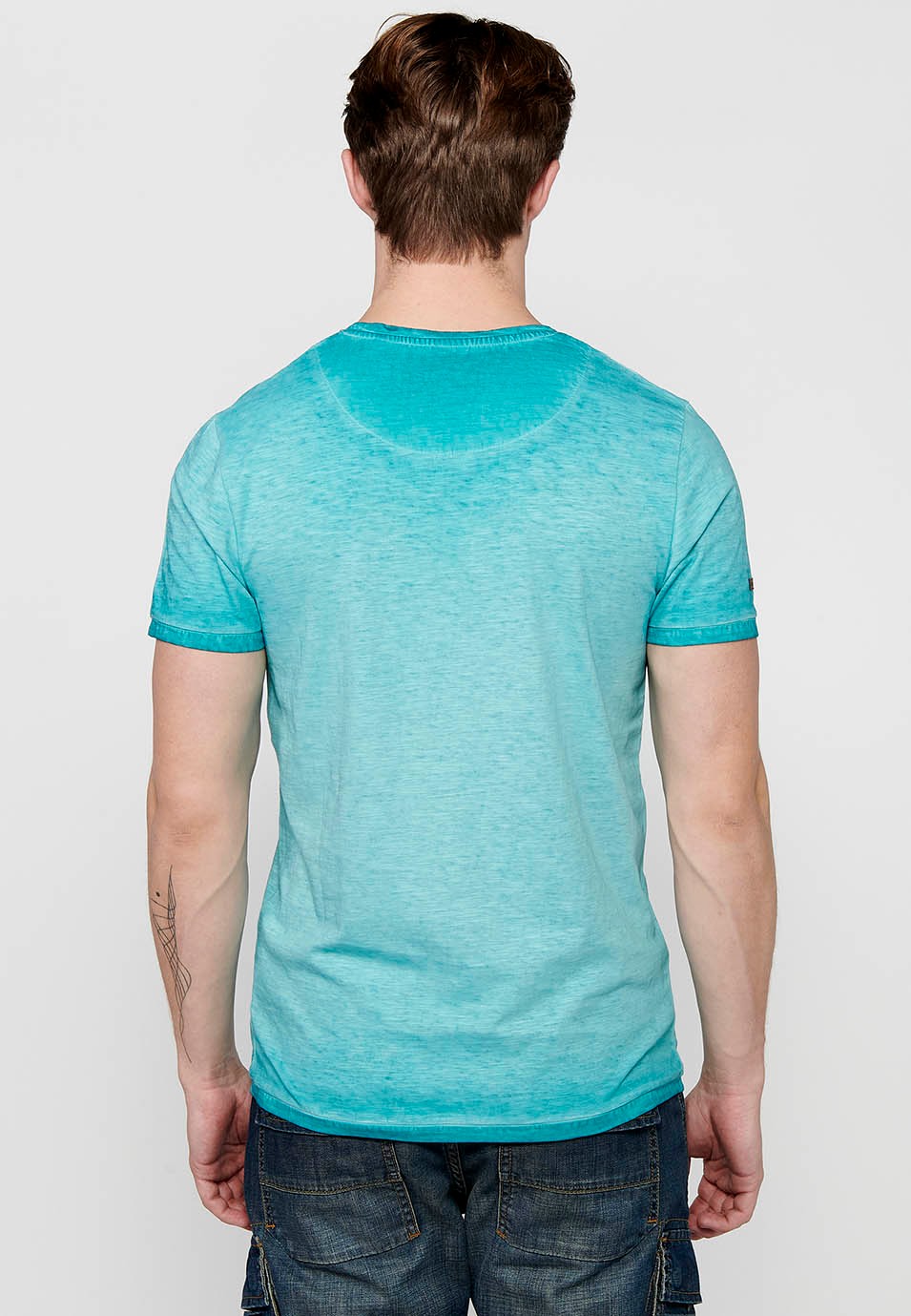 Kurzärmliges Herren-T-Shirt aus Baumwolle mit Rundhalsausschnitt und mintfarbenem Aufdruck auf der Vorderseite 1