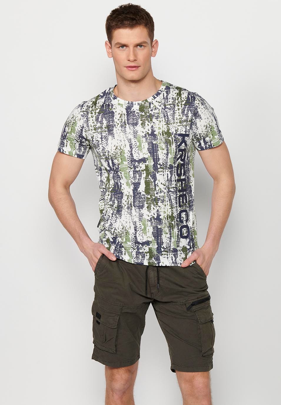 Men's multi-color printed cotton short-sleeved T-shirt