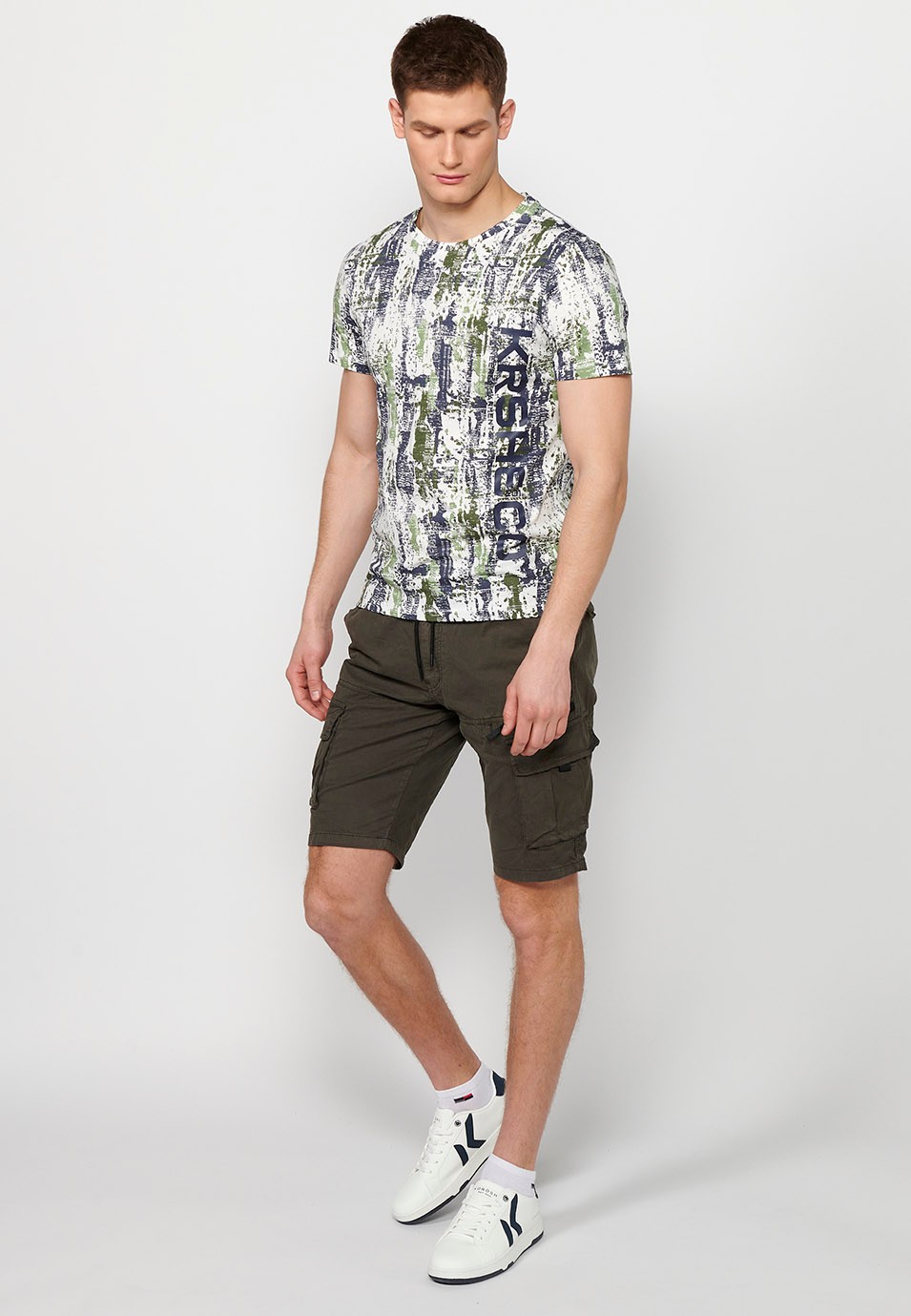 Men's multi-color printed cotton short-sleeved T-shirt