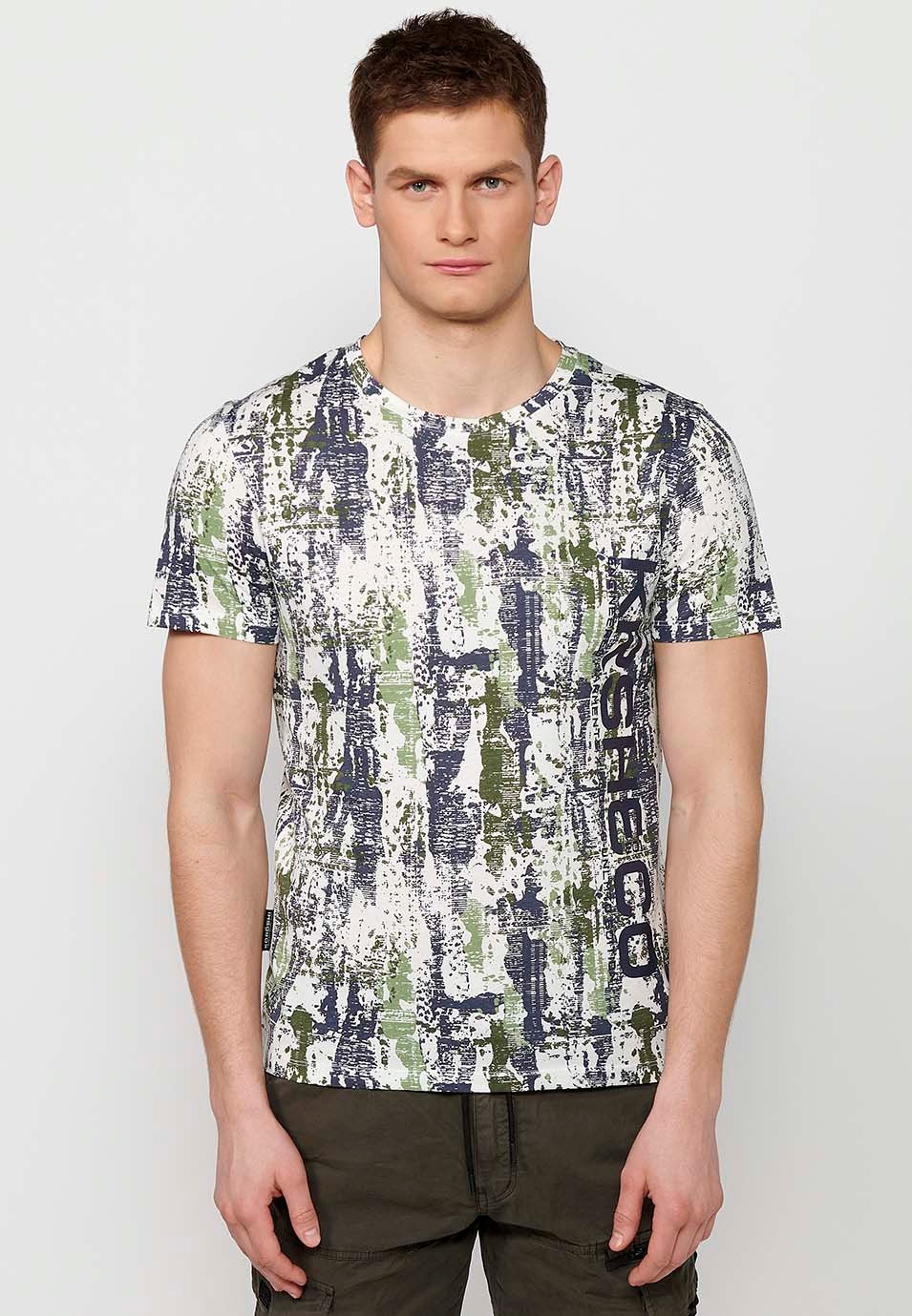 Men's multi-color printed cotton short-sleeved T-shirt