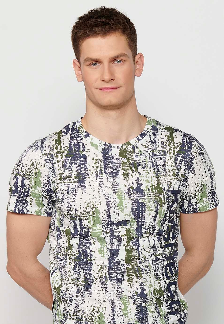 Men's multi-color printed cotton short-sleeved T-shirt