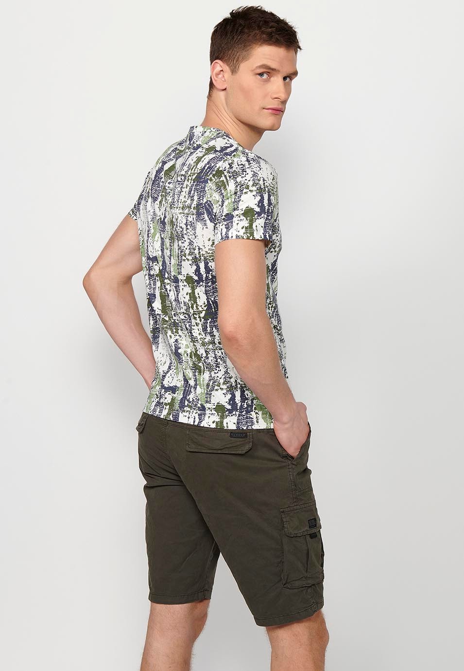 Men's multi-color printed cotton short-sleeved T-shirt