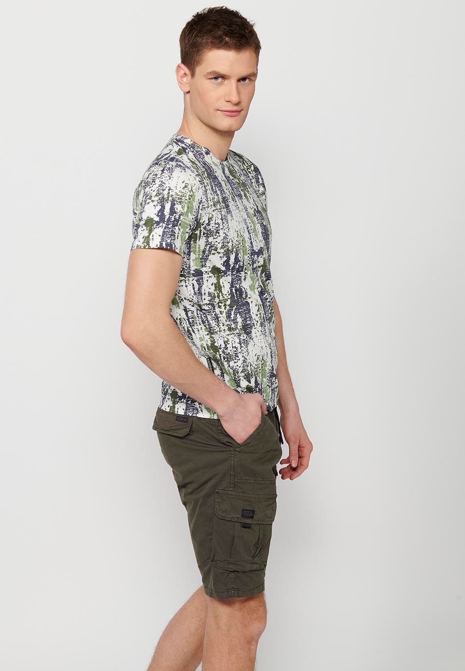 Men's multi-color printed cotton short-sleeved T-shirt