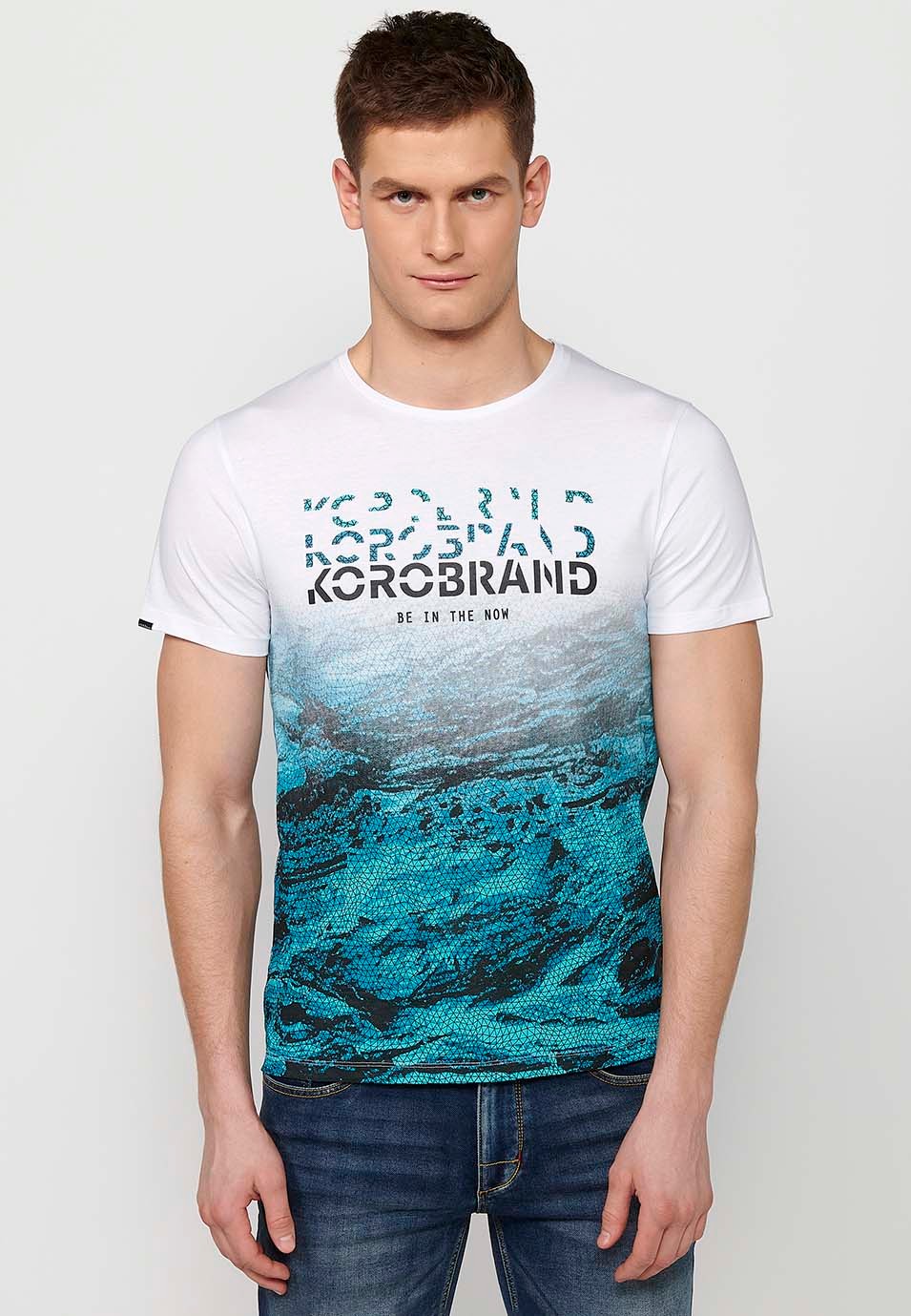 Weißes Kurzarm-T-Shirt mit Farbverlaufsdruck für Herren