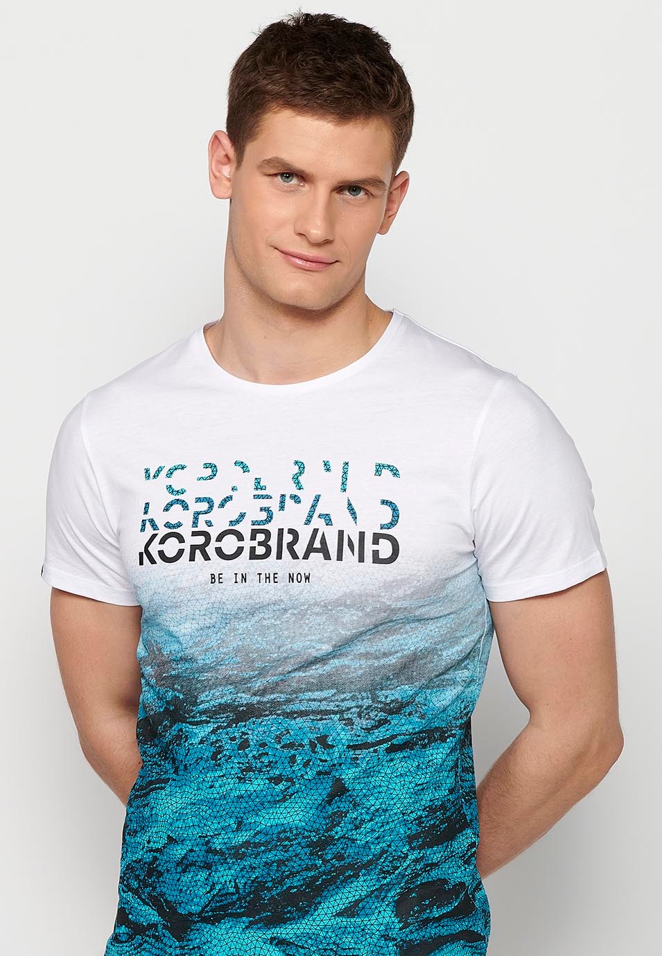 Weißes Kurzarm-T-Shirt mit Farbverlaufsdruck für Herren