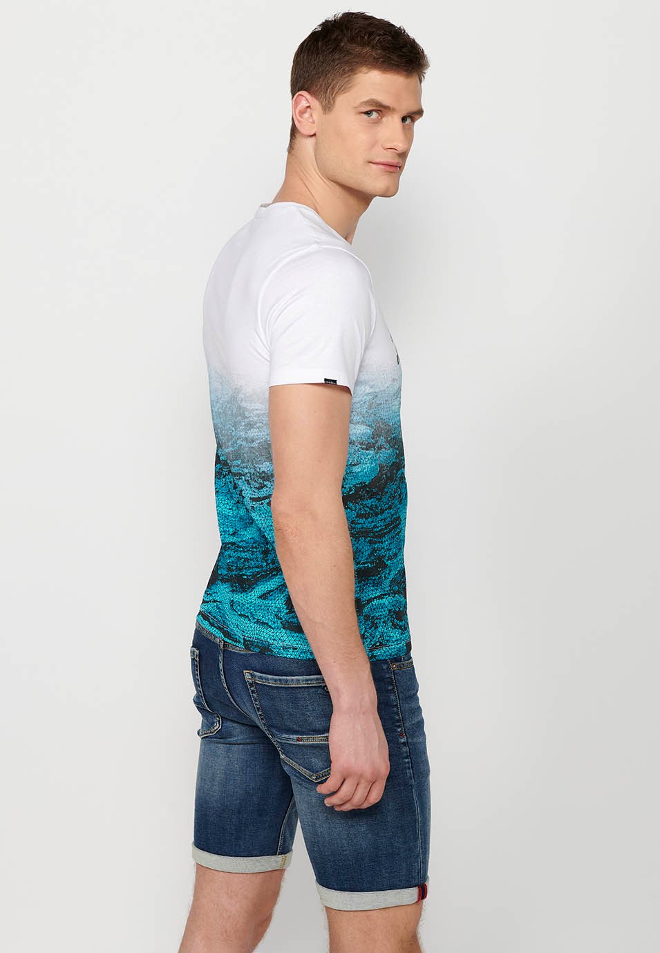 Men's White Gradient Print Short Sleeve T-Shirt