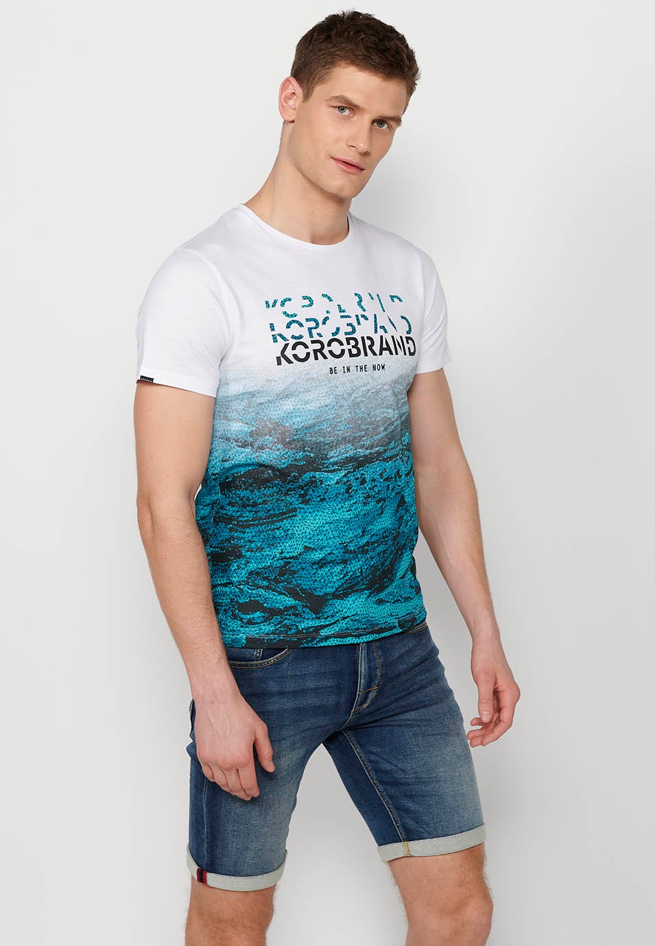 Men's White Gradient Print Short Sleeve T-Shirt