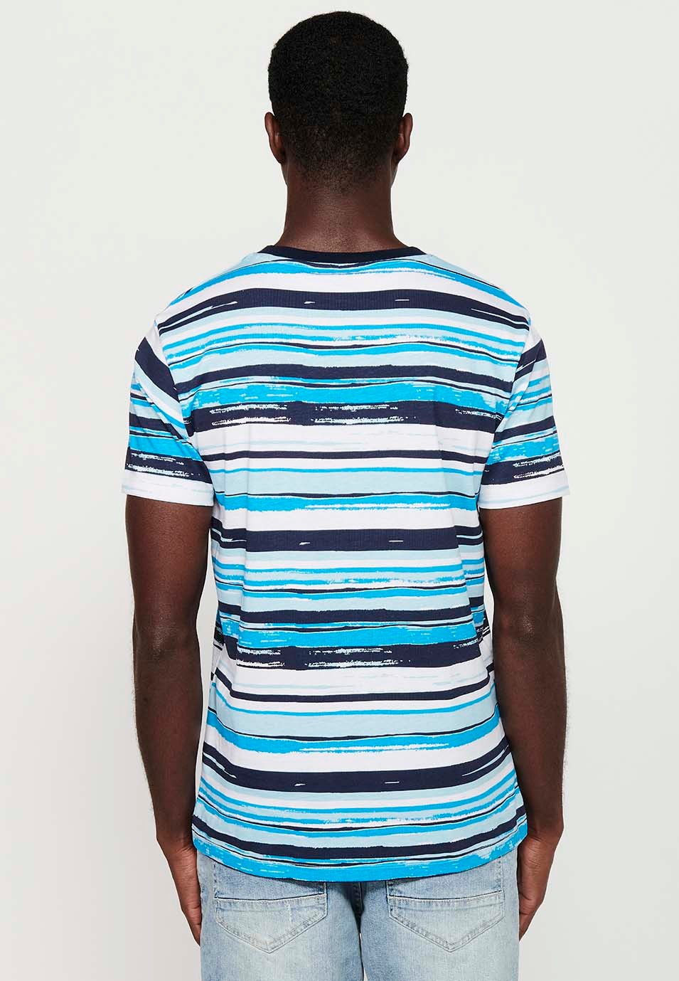 Short-sleeved T-shirt, striped print and round neck, multicolored for men