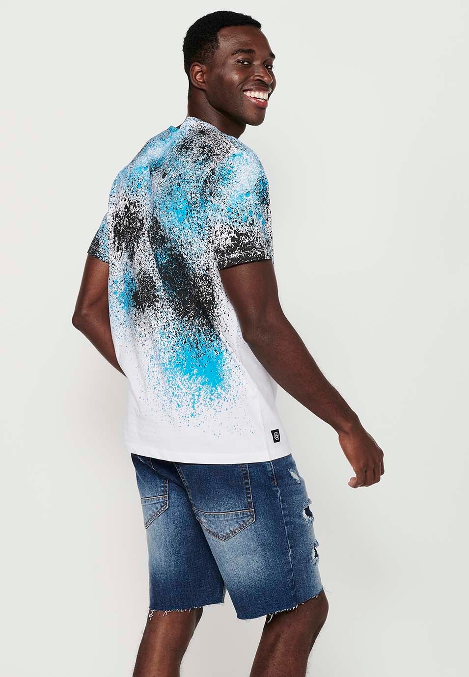 T-shirt à manches courtes imprimé multicolore à col rond pour hommes