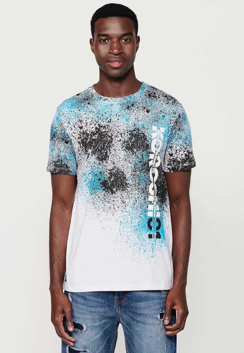 Herren-Kurzarm-T-Shirt mit Rundhalsausschnitt und mehrfarbigem Aufdruck