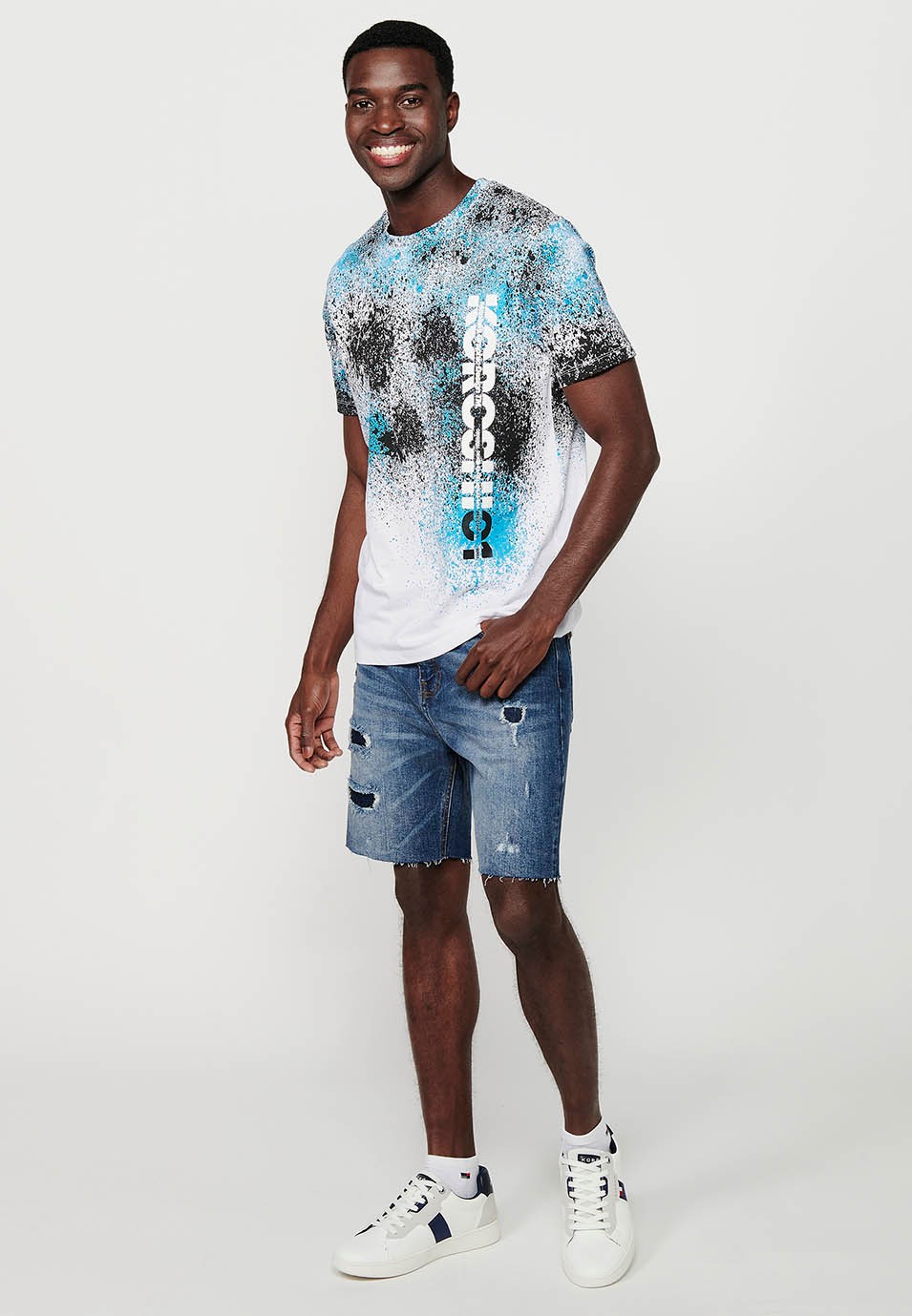 Men's Round Neck Multicolor Print Short Sleeve T-Shirt