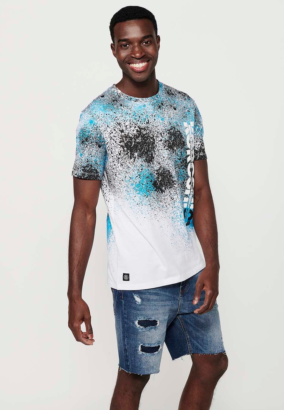 Herren-Kurzarm-T-Shirt mit Rundhalsausschnitt und mehrfarbigem Aufdruck