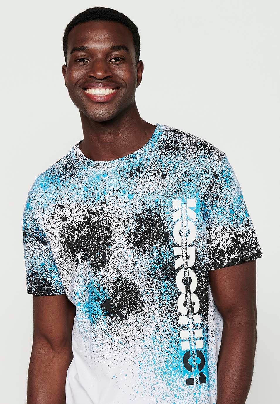 T-shirt à manches courtes imprimé multicolore à col rond pour hommes