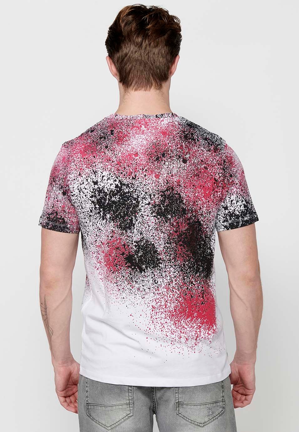 T-shirt à manches courtes en coton imprimé dégradé multicolore pour hommes