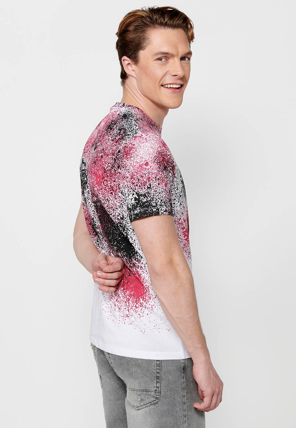 T-shirt à manches courtes en coton imprimé dégradé multicolore pour hommes