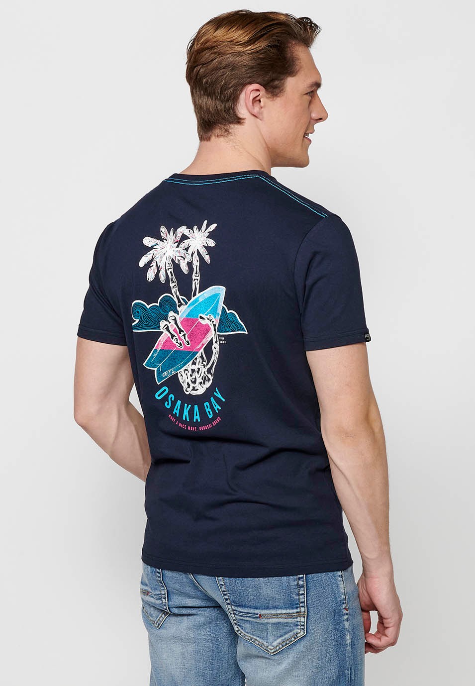 Camiseta de manga corta de Algodón de Cuello redondo con Estampado en la espalda de color Navy para Hombre 6