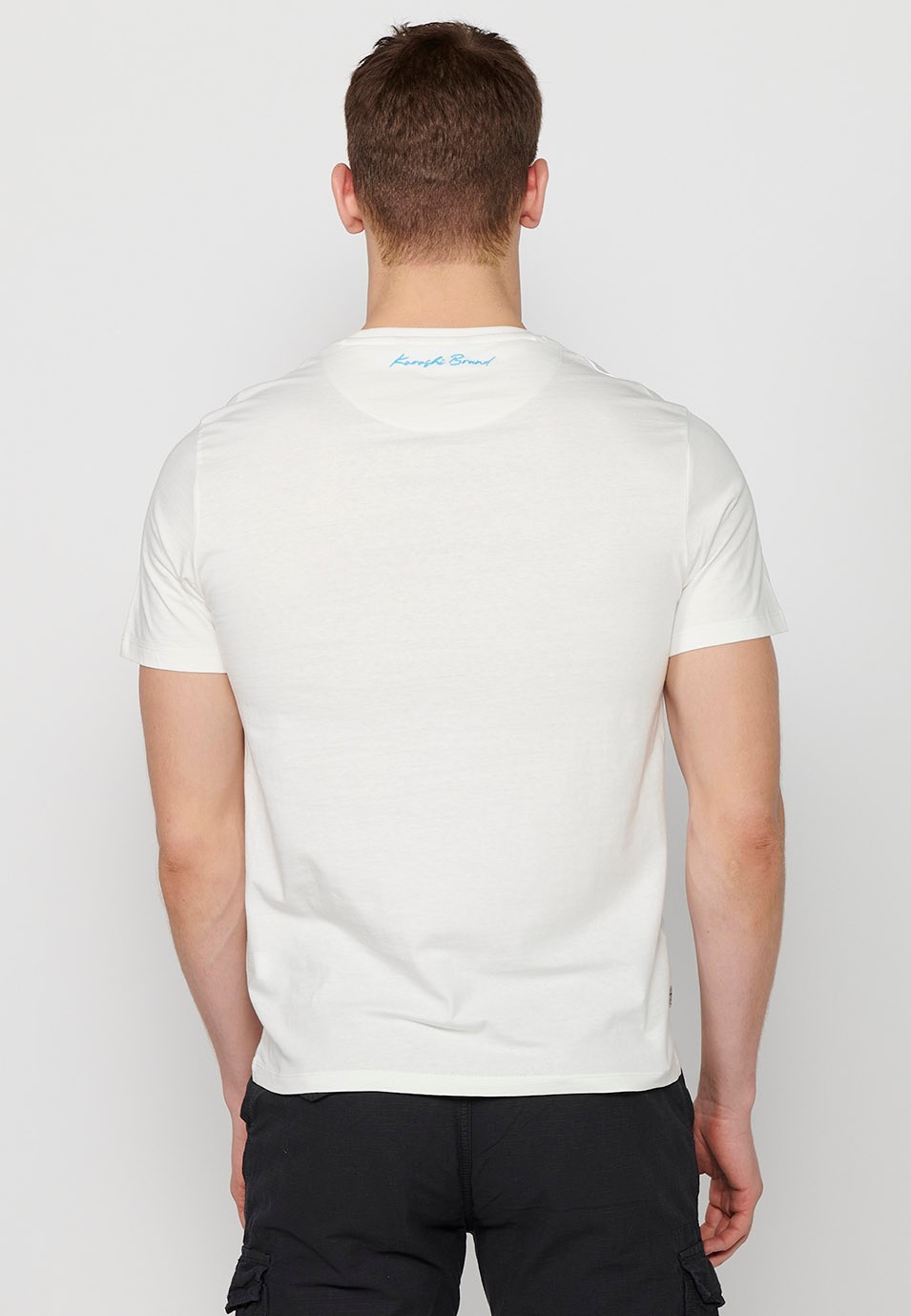 T-shirt en coton à manches courtes, imprimé devant, couleur blanc pour homme