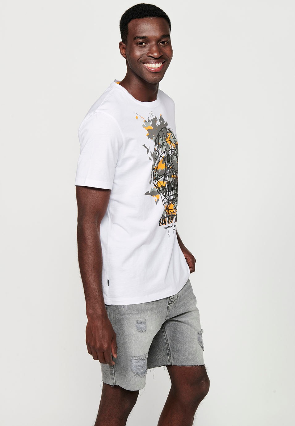 T-shirt manches courtes, imprimé devant et col rond, coloris blanc pour homme