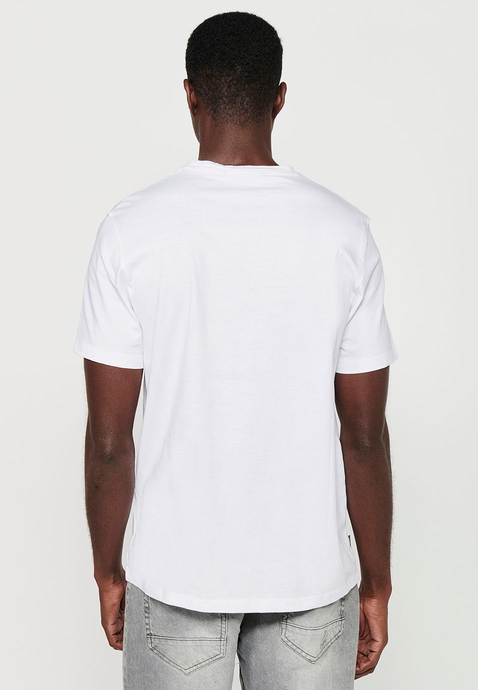 Short-sleeved T-shirt, front print and round neck, white color for men