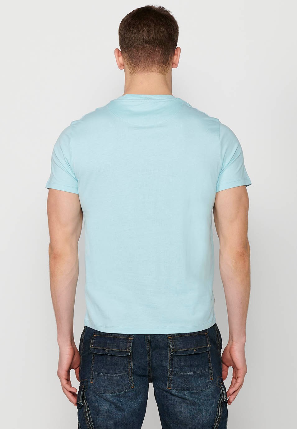 T-shirt à manches courtes en coton imprimé bleu pour homme