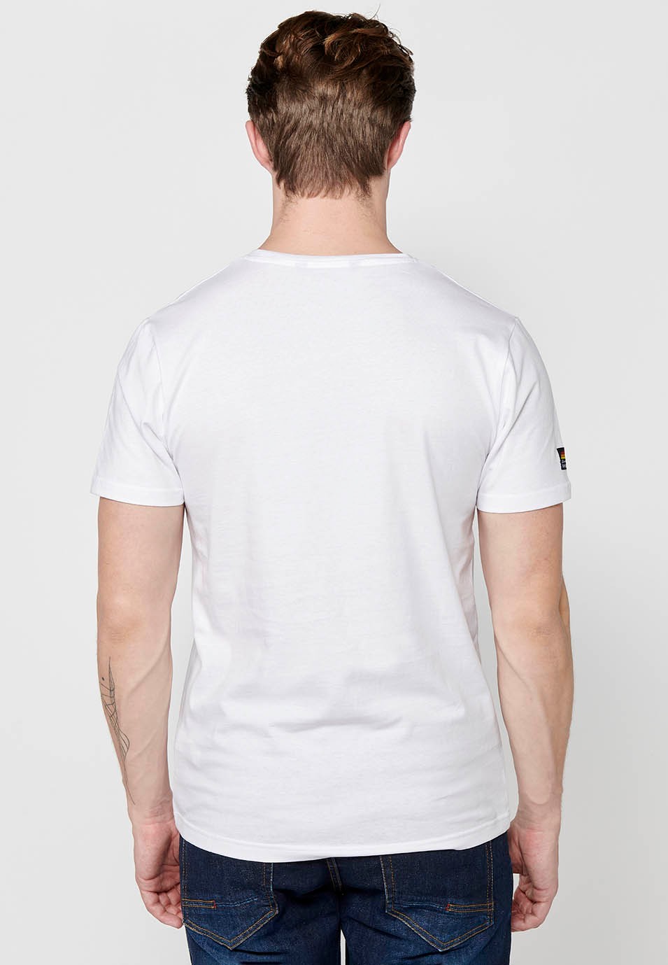 Short-sleeved cotton T-shirt with bicycle front print, white for men