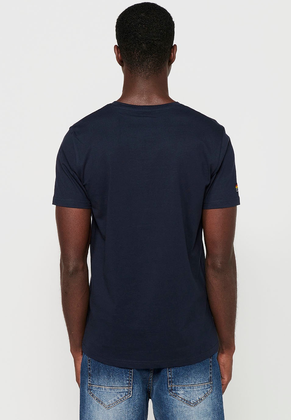 Short-sleeved cotton T-shirt with bicycle front print, navy color for men 7