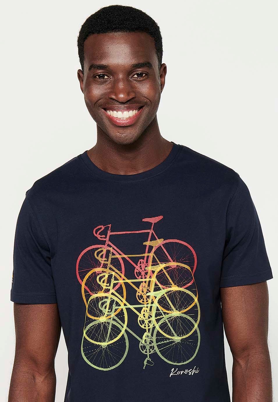 Camiseta de manga corta de algodón estampado delantero bicicletas, color navy para hombre 5