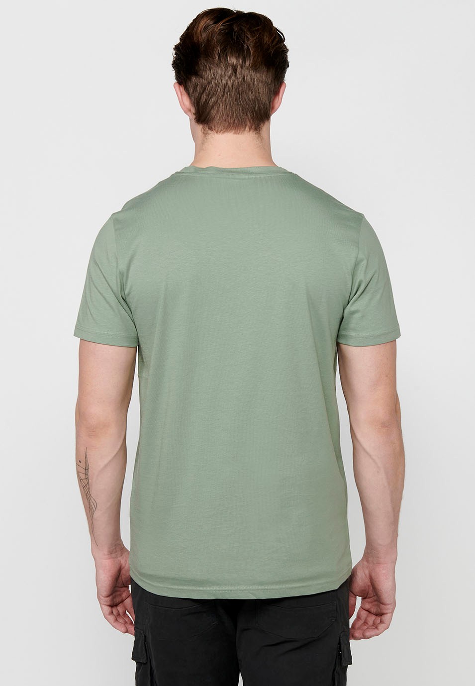T-shirt à manches courtes en coton à col rond de couleur kaki pour hommes 2